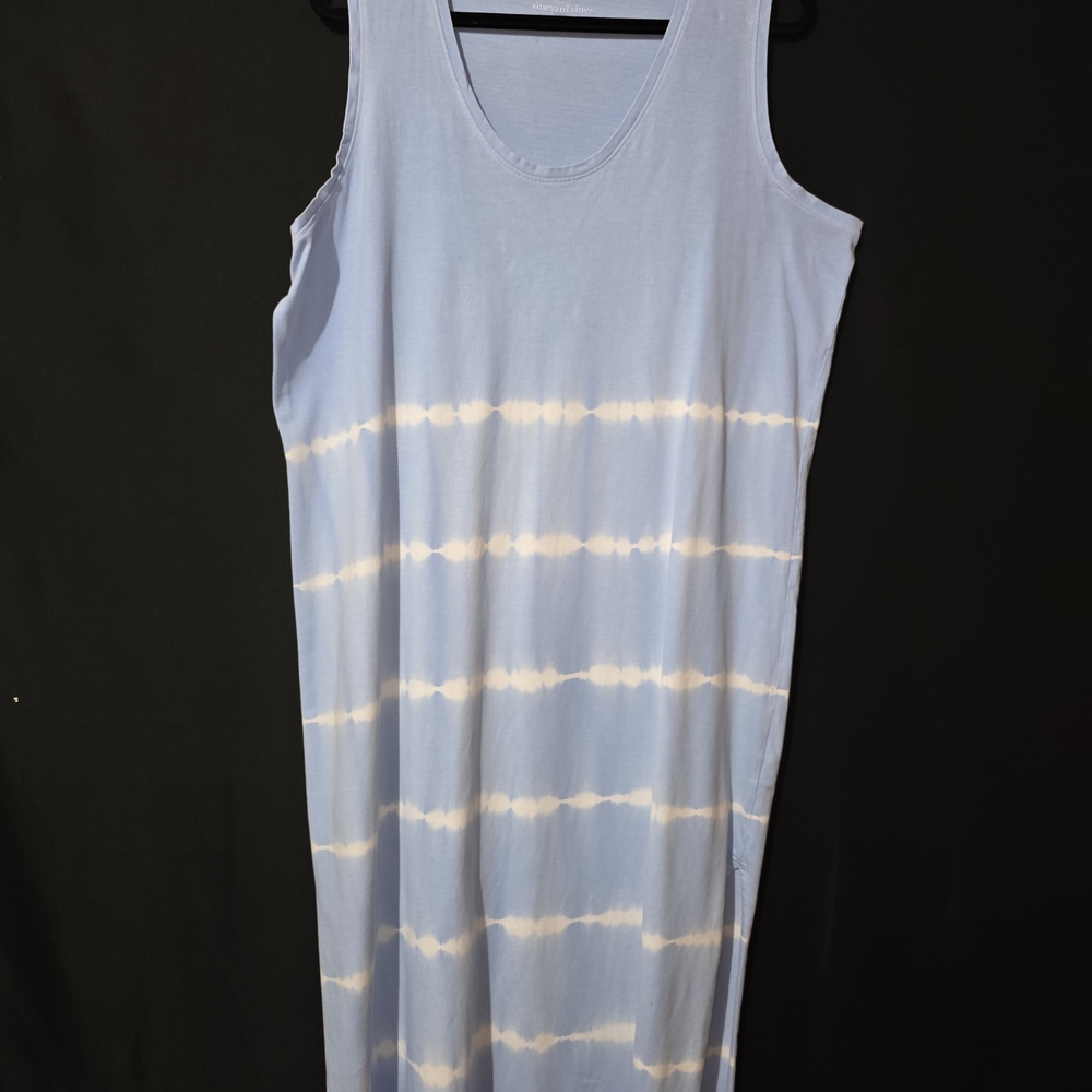 Vineyard Vines Light Blue and White Tie-Dye Midi Dress